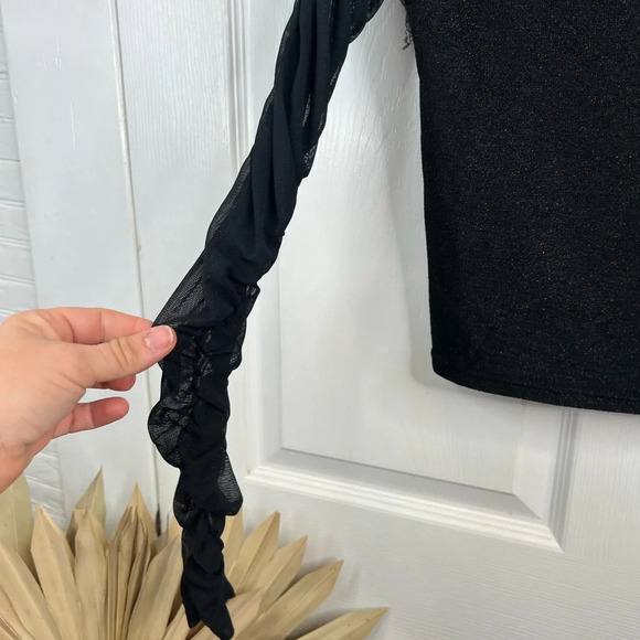 Noisy May Women's Black Glitter Mesh Long Sheer Sleeve Party Top Size XS - Picture 6 of 12